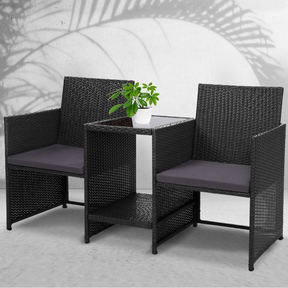 Outdoor Setting Wicker Loveseat Birstro Set Patio Garden Furniture Black - Rivercity House & Home Co. (ABN 18 642 972 209) - Affordable Modern Furniture Australia