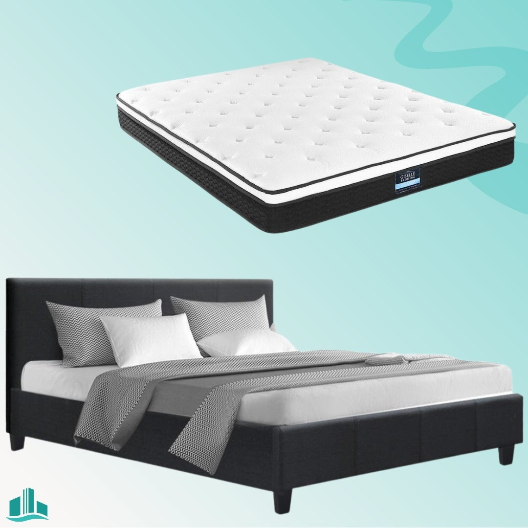Queen Package | Coogee Bed Frame Charcoal & Bonita Euro Top Mattress (Medium Firm) - Furniture > Bedroom - Rivercity House & Home Co. (ABN 18 642 972 209) - Affordable Modern Furniture Australia
