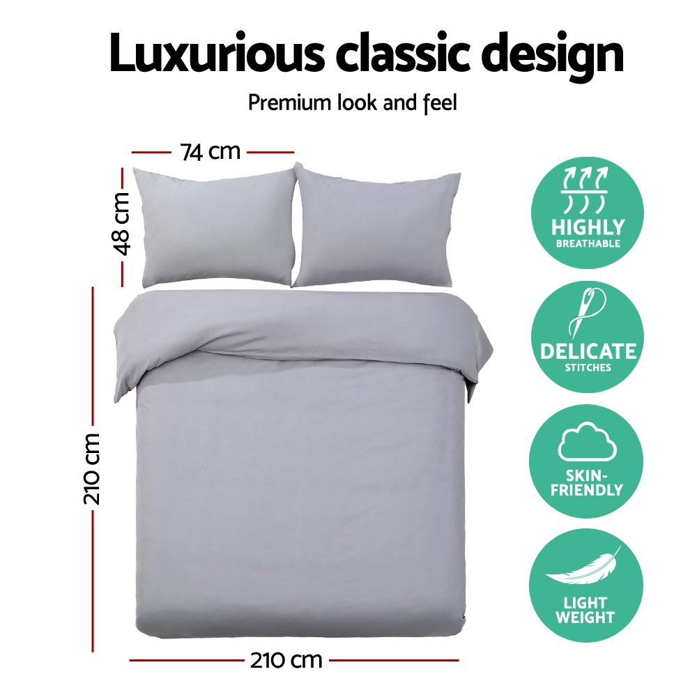 Queen Size Classic Quilt Cover Set - Grey - Rivercity House & Home Co. (ABN 18 642 972 209) - Affordable Modern Furniture Australia