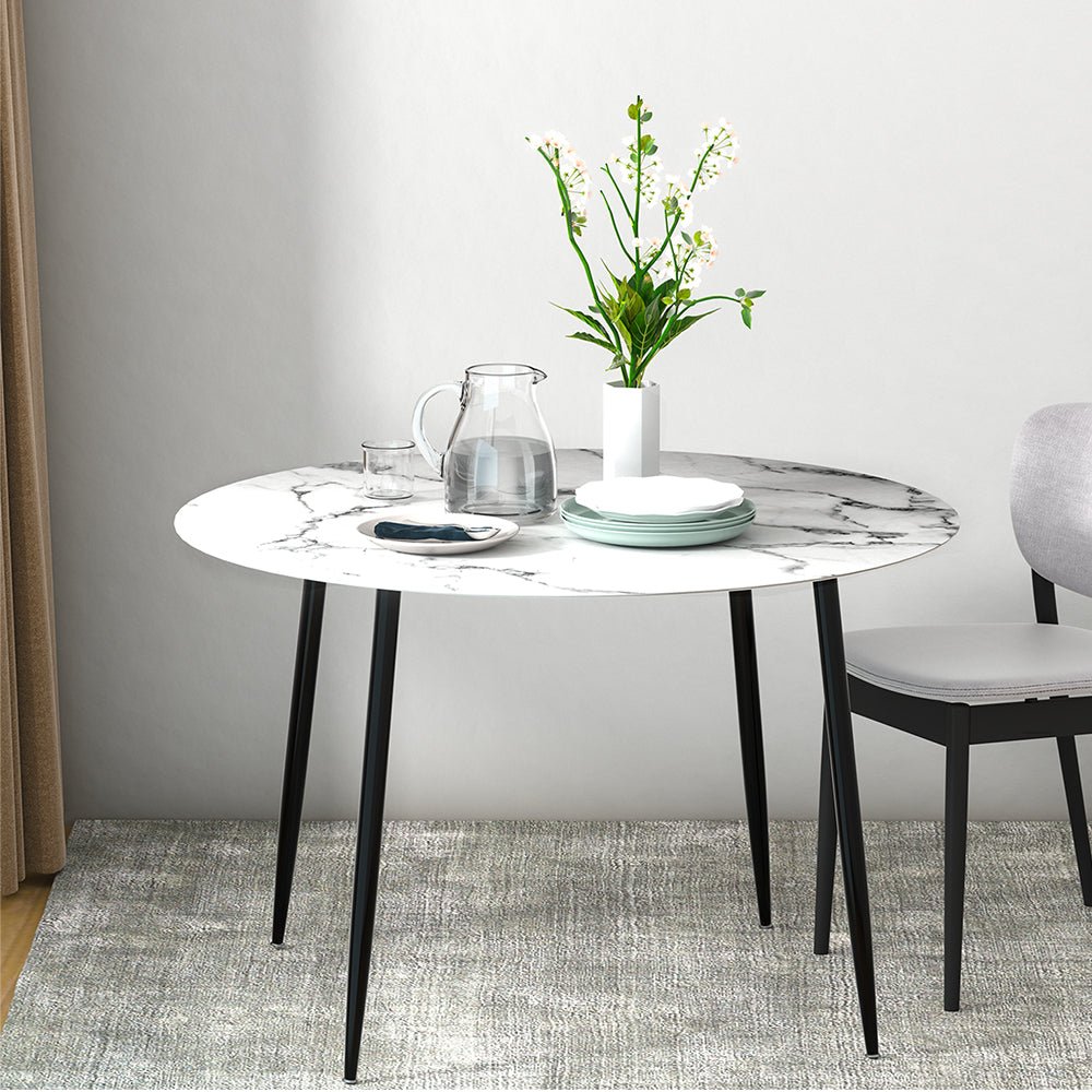 Round Dining Table With White Marble Effect - Furniture > Dining - Rivercity House & Home Co. (ABN 18 642 972 209) - Affordable Modern Furniture Australia