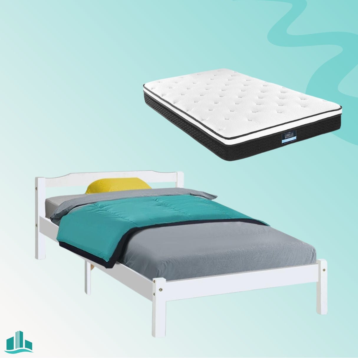 Single Package | Gibson Wooden Bed & Bonita Pillow Top Mattress (Medium Firm) - Furniture > Bedroom - Rivercity House & Home Co. (ABN 18 642 972 209) - Affordable Modern Furniture Australia