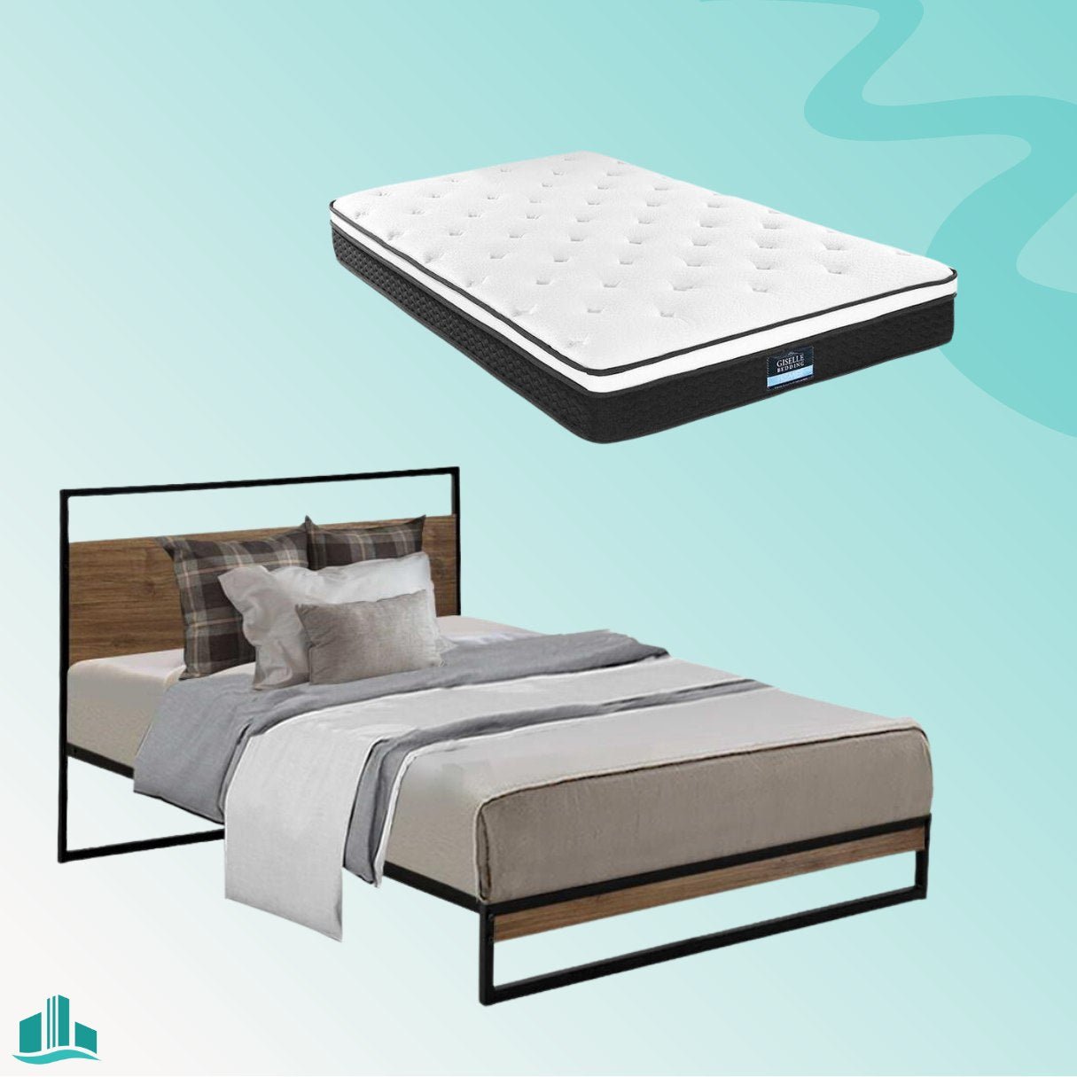 Single Package | Stockton Wooden Bed Frame & Bonita Pillow Top Mattress (Medium Firm) - Rivercity House & Home Co. (ABN 18 642 972 209) - Affordable Modern Furniture Australia