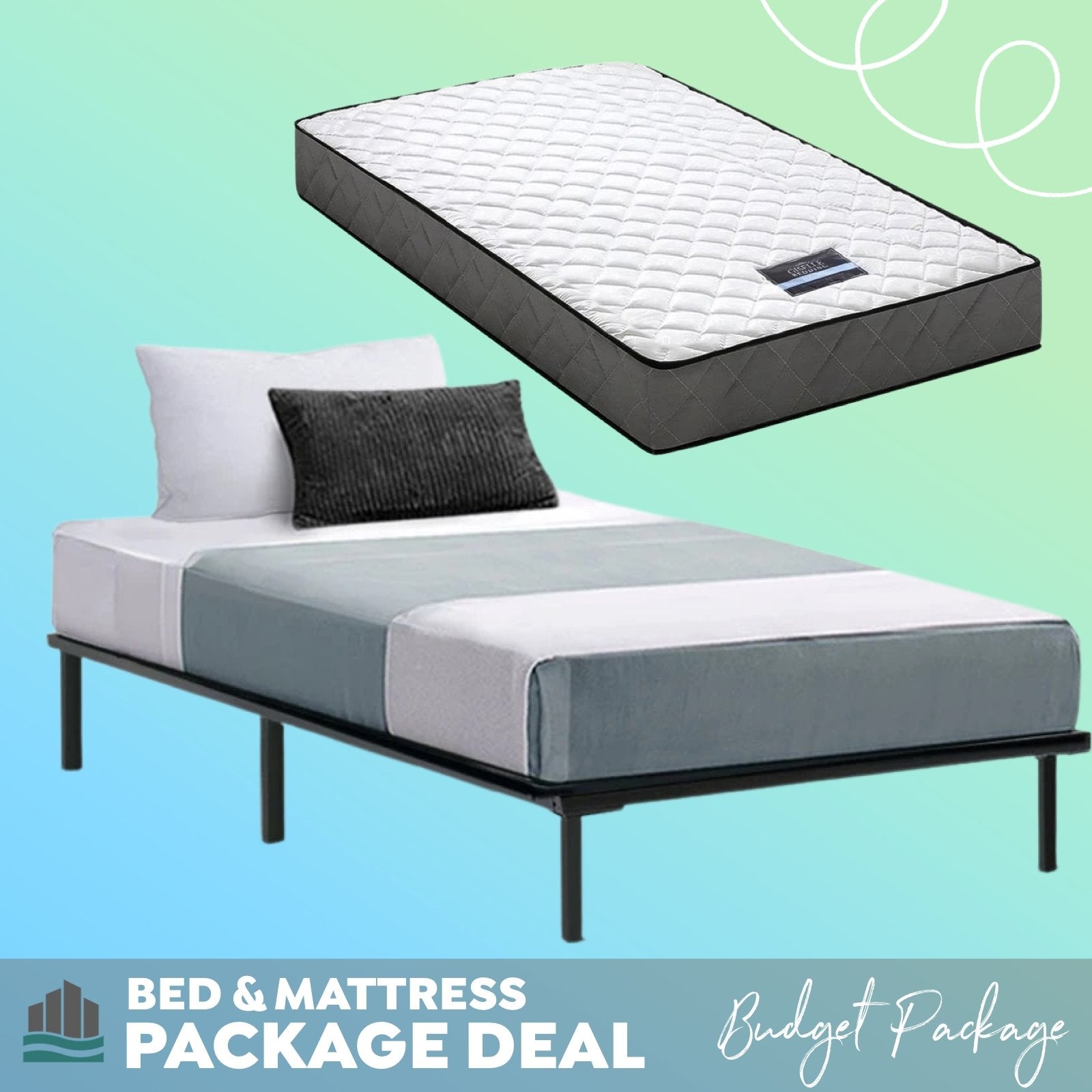 Single Package | Ted Metal Bed & Alzbeta Bonnell Spring Mattress (Medium Firm) - Furniture > Bedroom - Rivercity House & Home Co. (ABN 18 642 972 209) - Affordable Modern Furniture Australia
