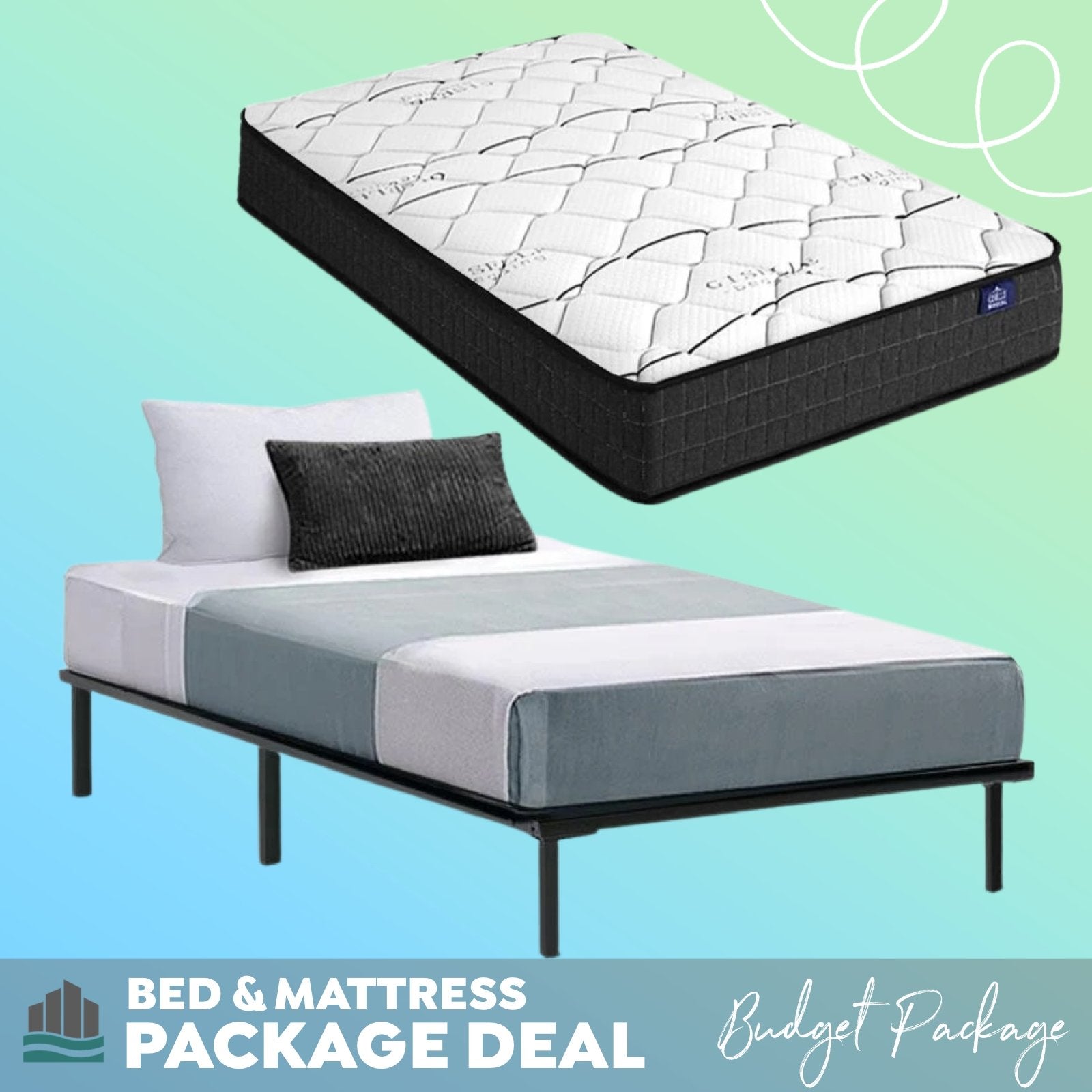 Single Package | Ted Metal Bed Black & Glay Bonnell Spring Mattress (Medium Firm) - Furniture > Bedroom - Rivercity House & Home Co. (ABN 18 642 972 209) - Affordable Modern Furniture Australia