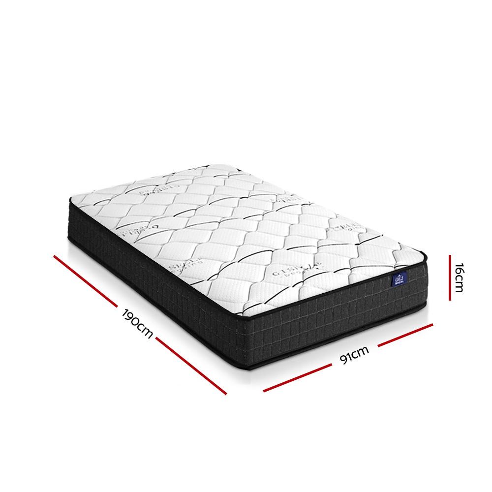 Single Package | Ted Metal Bed Black & Glay Bonnell Spring Mattress (Medium Firm) - Furniture > Bedroom - Rivercity House & Home Co. (ABN 18 642 972 209) - Affordable Modern Furniture Australia