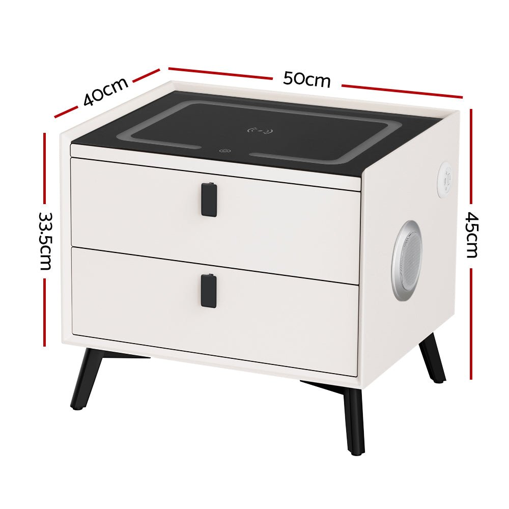 Smart Bedside Table 2 Drawers with Wireless Charging Ports LED Lights - Furniture > Bedroom - Rivercity House & Home Co. (ABN 18 642 972 209) - Affordable Modern Furniture Australia